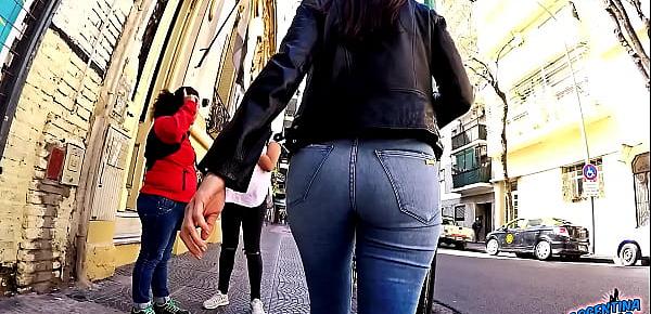  Big Ass Big Hips and Cameltoe Brunette Babe In Tight Jeans in Public